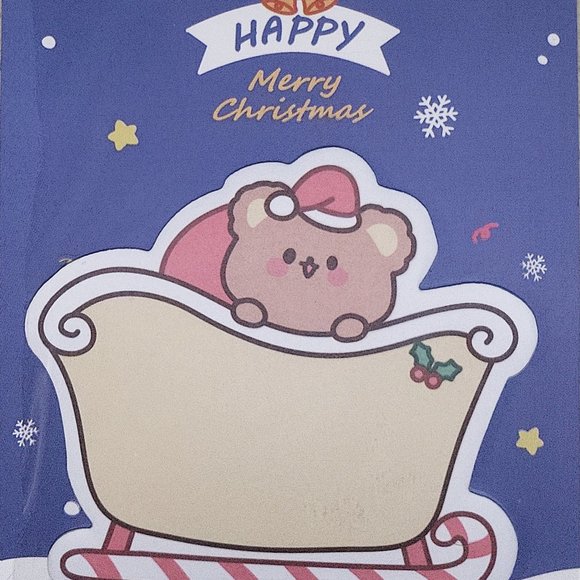Kawaii Kuma bear Christmas sleigh sticky note memo pad notepad - Picture 1 of 1